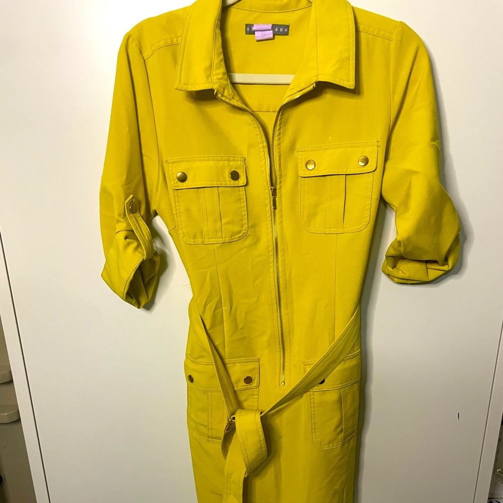 Mustard color. Zip front utility dress. Size 8